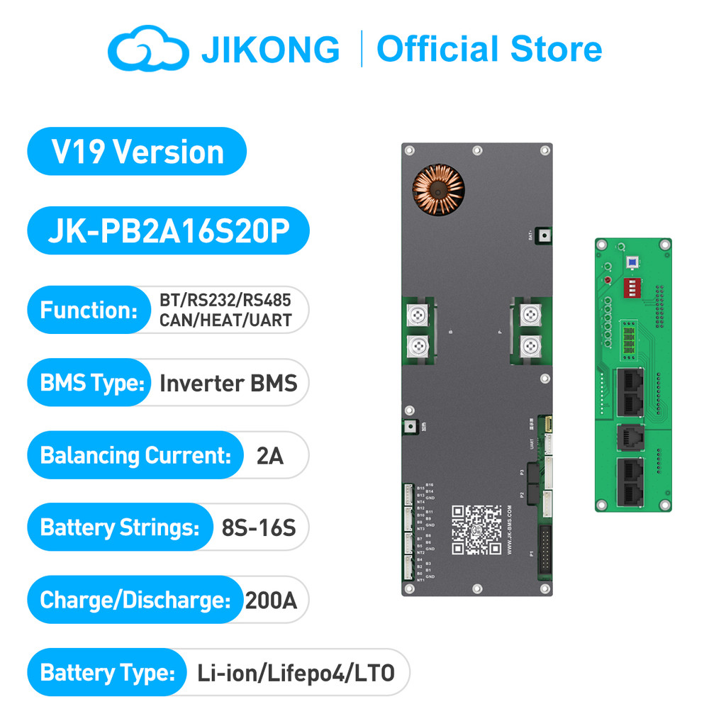JIKONG V19 JK-PB2A16S20V19 200A พลังงานในครัวเรือนอินเวอร์เตอร์ BMS 8S/24V 16S/48V Li-ion/ Lifepo4/ 