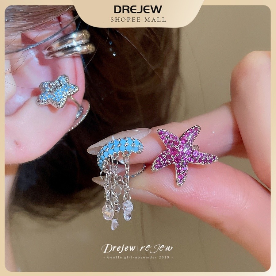 Dreejew ไมโครฝังเพทายปลาดาวหูคลิปที่สวยหรูขนาดเล็กและเฉพาะการออกแบบเฉพาะหูหนีบอารมณ์ไม่เจาะอุปกรณ์เสริมสําหรับผู้หญิง