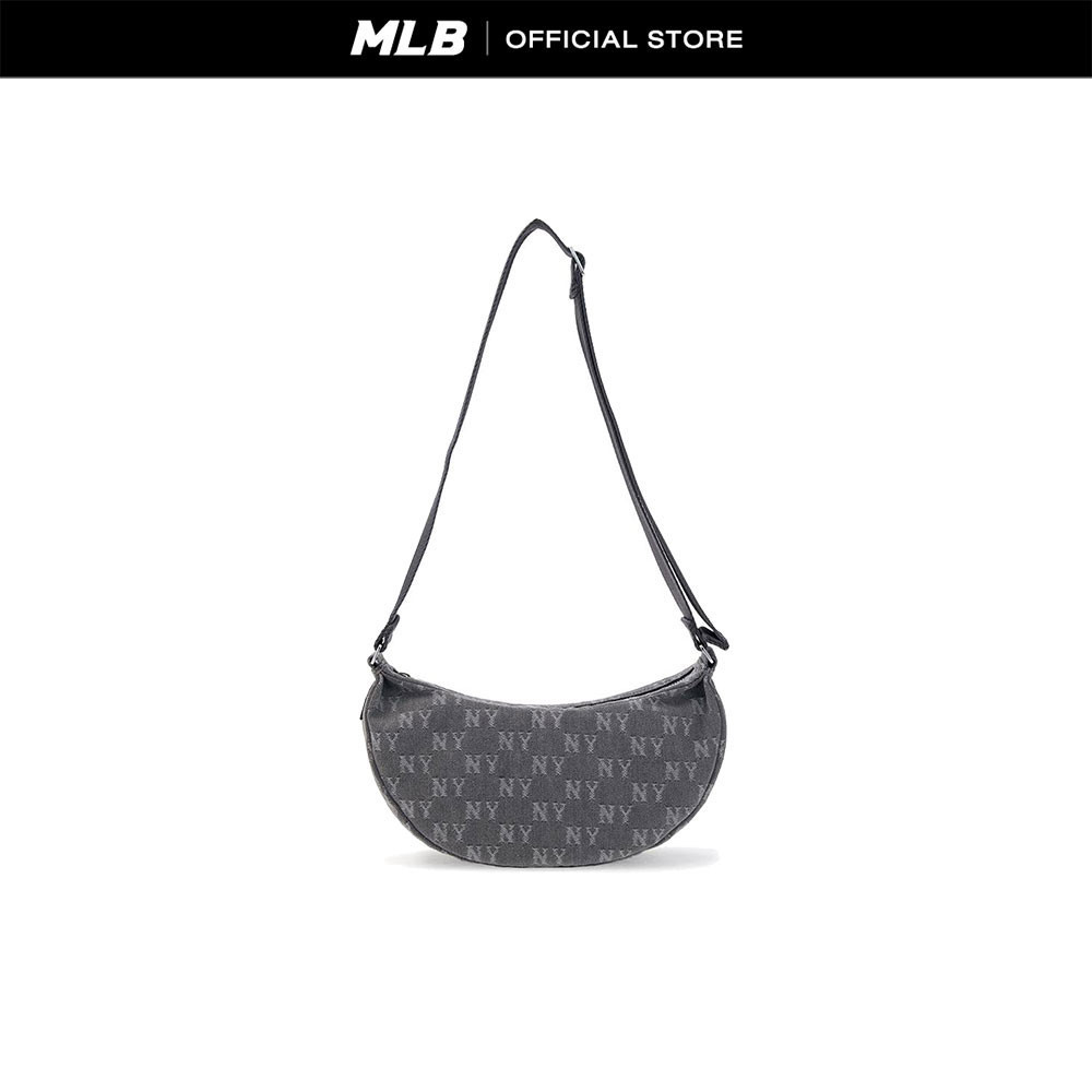 MLB กระเป๋าสะพายไหล่ ยูนิเซ็กส์ Unisex Classic Jacquard Denim Monogram Hobo Bag รุ่น 3ABQMD15N 50GRS สีเทา