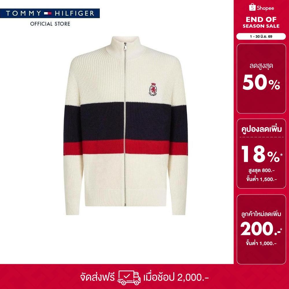 Tommy Hilfiger เสื้อสเวตเตอร์ ผู้ชาย รุ่น MW0MW41396 Z00 - สีขาว ทรง Relaxed