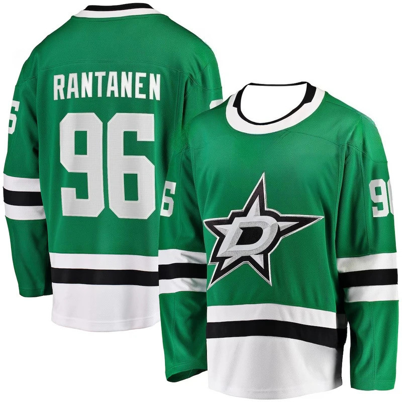 Hockey Jersey Green with White & Black Accents "Rantanen 96" Star "D" Logo Athletic Jersey Breathabl