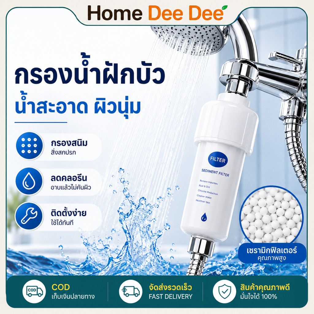 COD เครื่องกรองน้ำฝักบัว 5 ไมครอน ฝักบัวกรองน้ำ ลดตะกอน กรองคลอรีน ติดตั้งง่าย น้ำไหลแรง