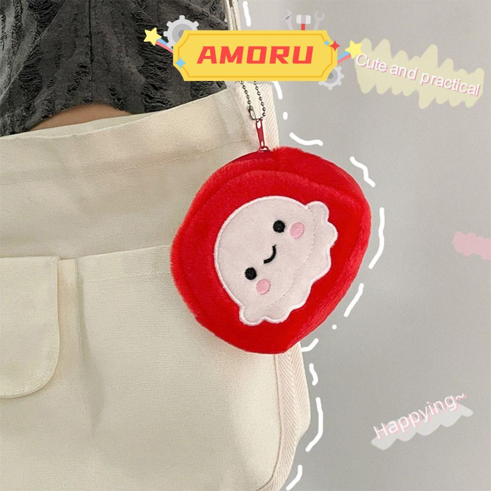 AMOR12U7 กระเป๋าใส่เหรียญปลาหมึกยักษ์,การ์ตูนน่ารักพร้อมพวงกุญแจตุ๊กตากระเป๋าใส่เหรียญ,แบบพกพา Red O