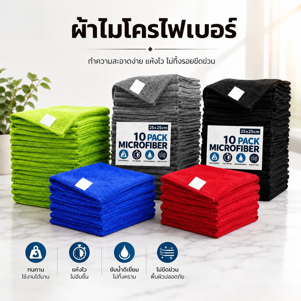 ผ้าไมโครไฟเบอร์ 400GSM หนานุ่ม ซับดี ใช้ได้ทั้งครัว รถ และร้านค้า อเนกประสงค์