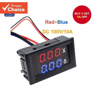 One Piece LED Dual Display Voltmeter and Ammeter, 0-100V 10A Digital Gauge with 0.28" Red Blue Display