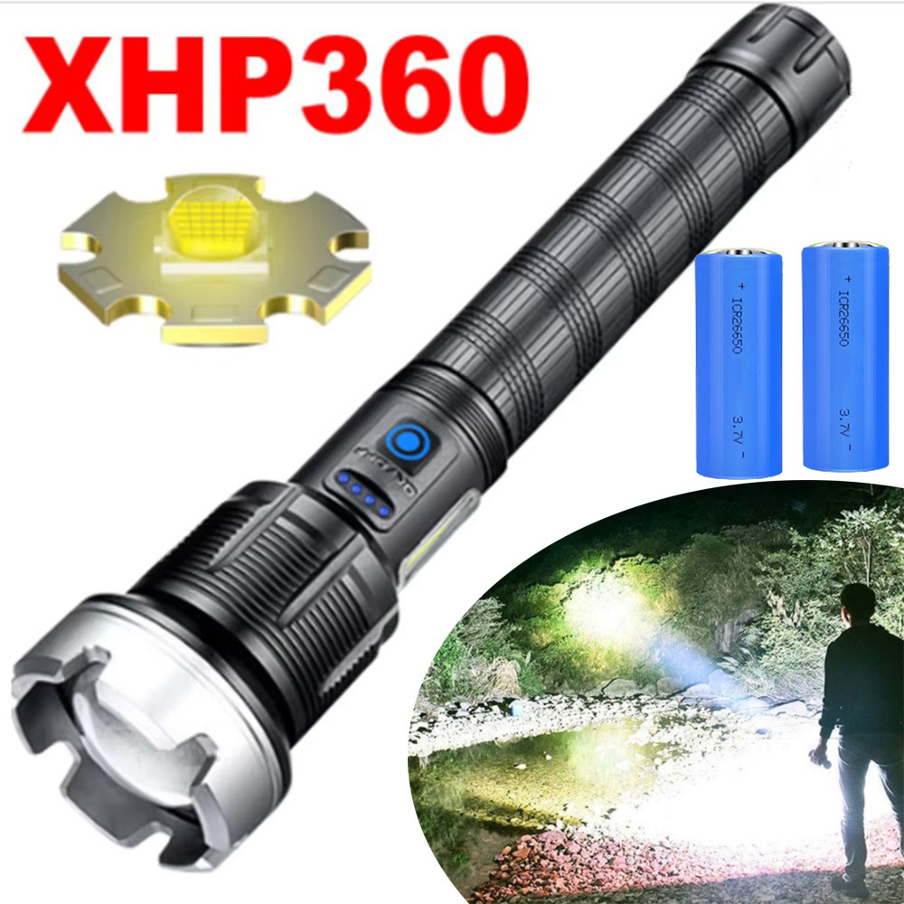 พลังงานสูง XHP360 36หลักไฟฉายไฟฉายสว่างสุด26650ชาร์จซูมโคมไฟสําหรับตั้งแคมป์