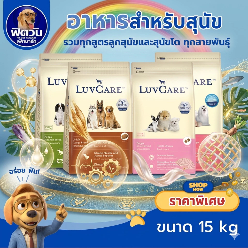 LuvCare เลิฟแคร์ สำหรับสุนัขพันธุ์เล็ก กลาง ใหญ่ ขนาด 15 กก.{อาหารสุนัขเม็ด}