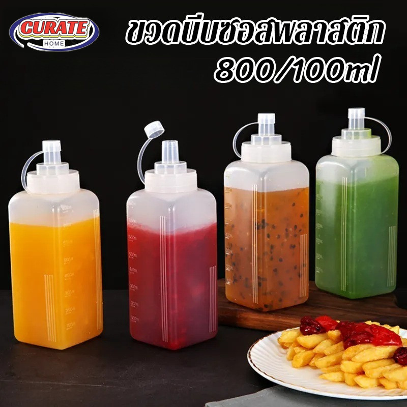COD ขวดบีบซอสพลาสติก ความจุสูง PE ทนทาน ปากแคบควบคุมปริมาณ พร้อมฝาปิด  800ml 1000ml