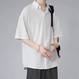 เสื้อแขนสั้นฤดูร้อนเกาหลีเสื้อปิดไหล่ออกแบบหลวมพลัสขนาดเสื้อต่อต้านริ้วรอยสำหรับผู้ชาย，มีให้เลือก 2 สี，M-5XL
