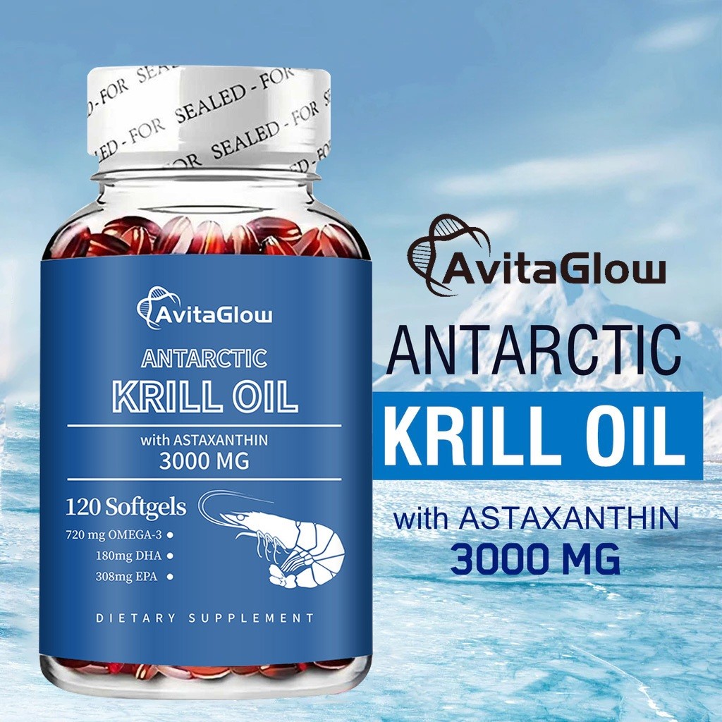 น้ํามัน Krill แอนตาร์กติกสําหรับ Total Wellness - รองรับสมอง สุขภาพร่วมและหัวใจ -120 แคปซูล