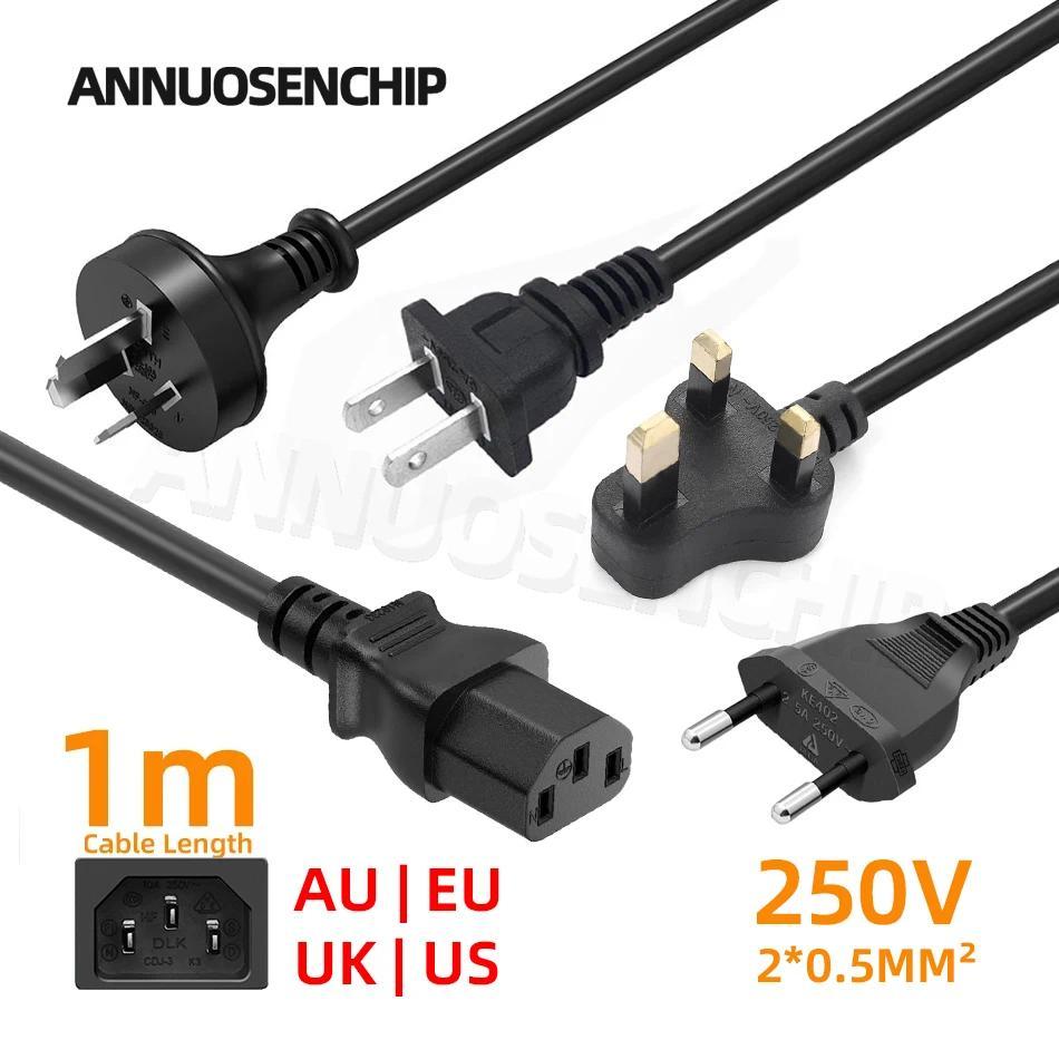 Black 1m EU AU UK US Plug Power Cable IEC 320 C13 AC Power Supply Wire Extension Cord for PC Compute