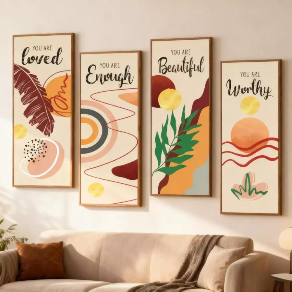 ของแขวนผนังไม้ 4 ชิ้น - ชุดใหม่ Enjoy Life ซีรีส์มินิมอล ตกแต่งธรรมชาติ ภาพวาดประดับผนัง