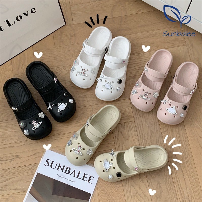 RABBIT รองเท้าหัวโตสไตล์เกาหลี+แถมตัวติดฟรี รองเท้าแบบสวมรัดส้นผู้หญิง งานยางEVA พื้นนิ่ม น้ำหนักเบา ใส่สบายเท้า