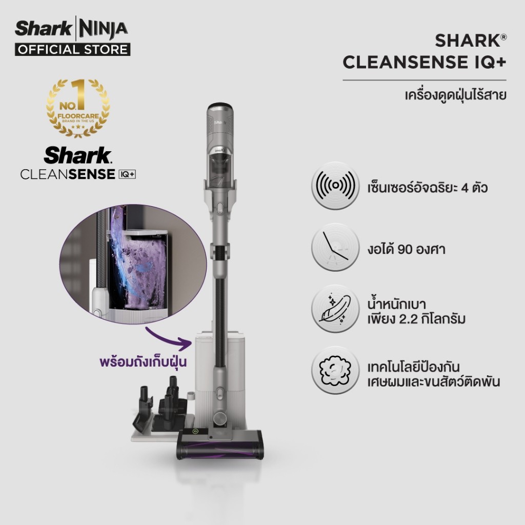 Shark CLEANSENSE IQ/IQ+ เครื่องดูดฝุ่นไร้สาย Smart IQ Pro, Auto Empty System, Anti-Allergen, LED Display IW2241/IW3241