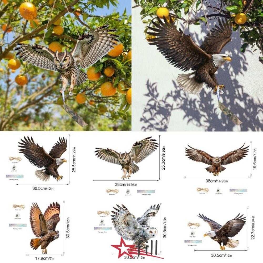 FILL Bird Scare จี้,กันน้ําสะท้อนแสงนก Scarer, ตกแต่งพร้อม Bell Pest Control จําลองนกฮูกแขวน Bird Repellent Garden