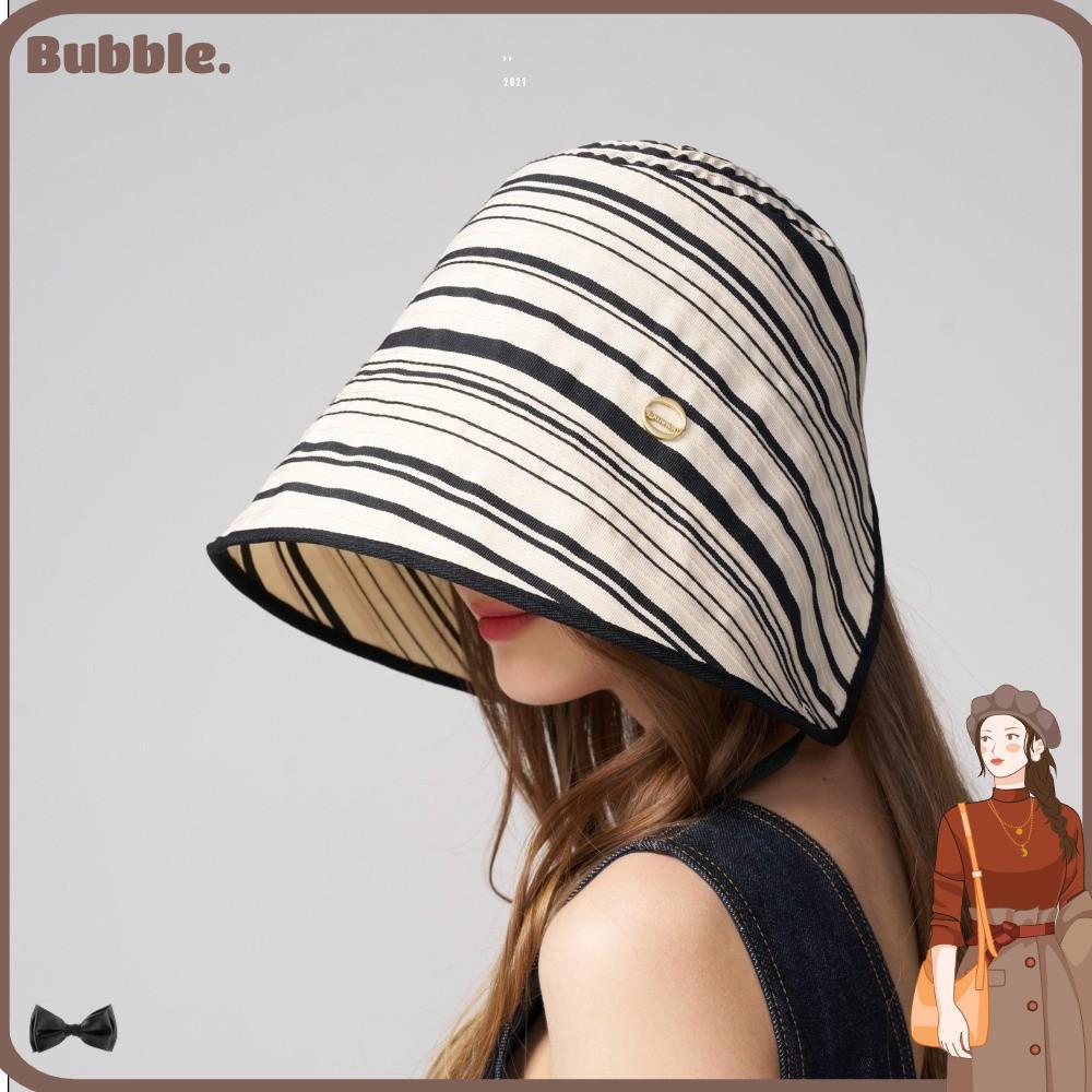 BUBBLE หมวกกันแดดฤดูร้อน, หมวกชาวประมงระบายอากาศปีกใหญ่สําหรับผู้หญิง, หมวกชายหาดอเนกประสงค์กันแดดลายทางอินเทรนด์
