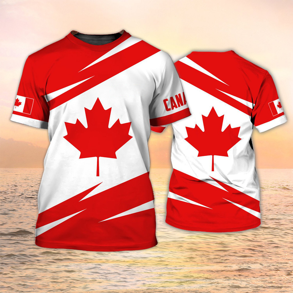 ✨การพิมพ์ 3 มิติ✨ Canada T-Shirt Canadian Flag Emblem Maple Leaf 3D Printed Streetwear Men Women Fashion  t Shirt