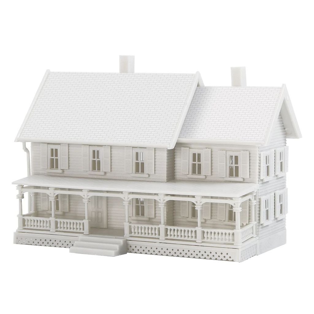 N Scale 1:160 รุ่น Dwelling House Kit สองชั้นพร้อมระเบียงยาวไม่ทาสี JZN5889JJ