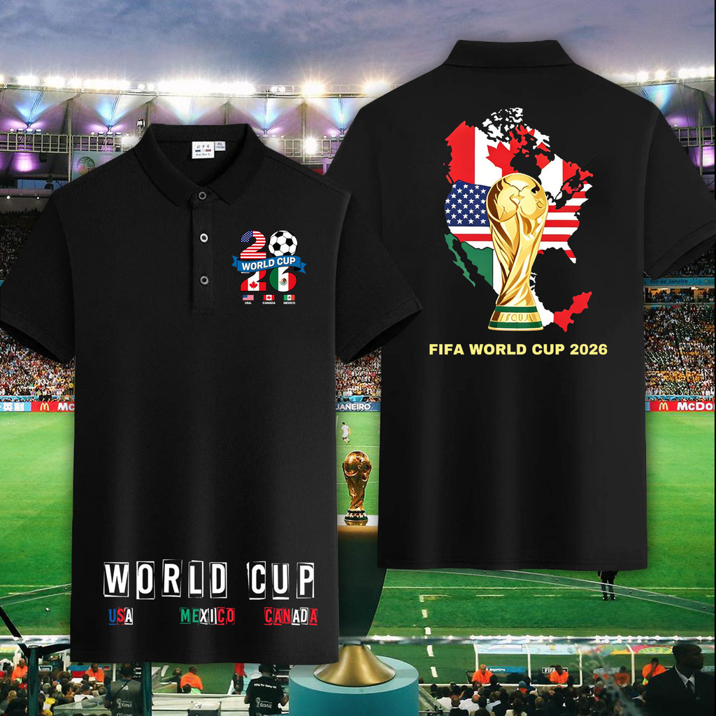 เสื้อโปโลแขนสั้นพิมพ์ลาย  World Cup 2026 (สหรัฐฯ-แคนาดา-เม็กซิโก) — ระบายอากาศได้ดีและสวมใส่สบาย S-3XL ราคาถูก Shopee Lazada