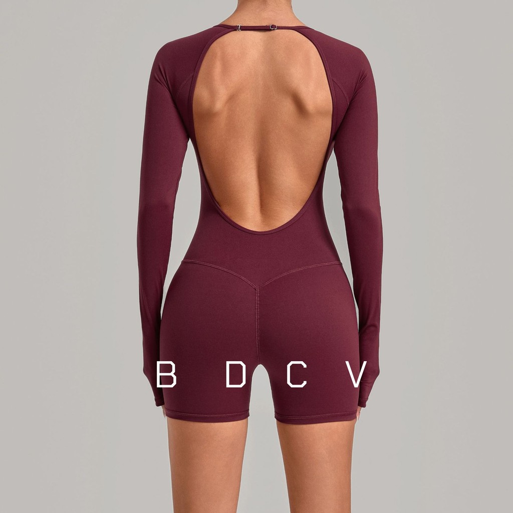 BDCV Backless ปรับรอบคอกีฬาโยคะ Jumpsuit ผู้หญิง Build-In Bra และ Butt-Lifting วิ่งและฟิตเนสสวมใส่
