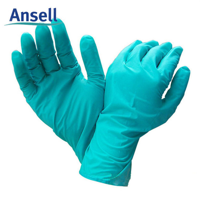 Ansel ANSELL92-600 ถุงมืออุตสาหกรรม 100 ชิ้นถุงมือไนไตรล์ปราศจากผงสารเคมีป้องกันกรด-Alkali-Proof สีเ