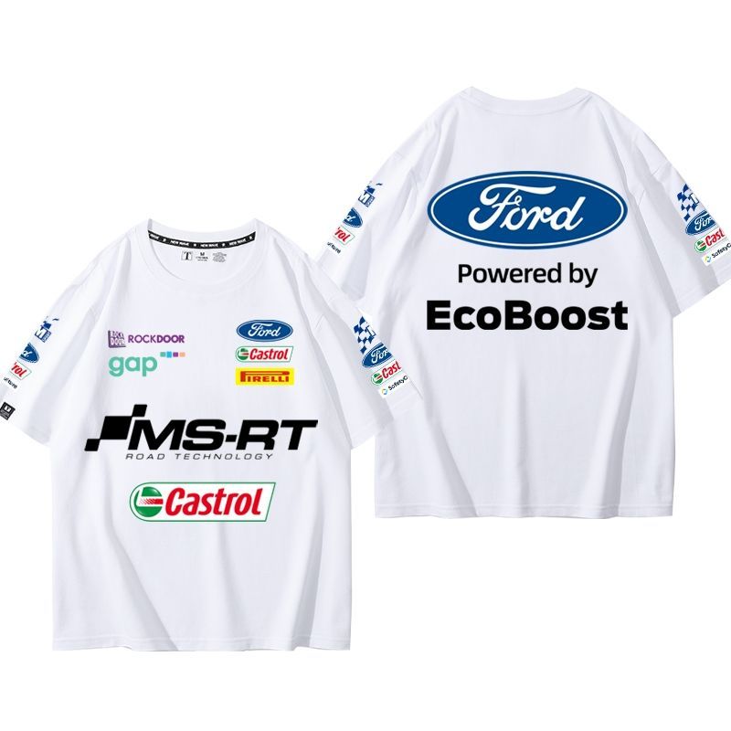 ผู้ชายผู้หญิงสไตล์เดียวกันฤดูร้อน FORD FORD Fleet WRC รถ Rally ชุดรถรอบคอผ้าฝ้ายเสื้อยืด 5445
