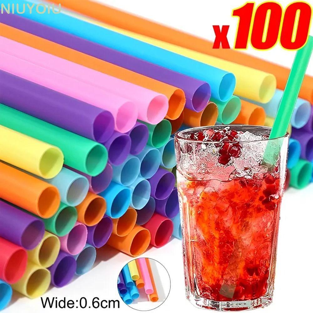NIUYOIU 100 ชิ้นพลาสติกหลอดทิ้ง,ขนาดใหญ่พรรคอุปกรณ์บาร์ดื่มฟาง,หลากสีที่มีสีสันฤดูร้อน 19 ซม.หลอดนมชา