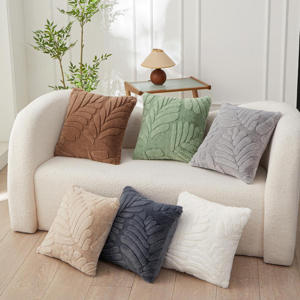 สีเบจ 4343 ซม.ยก Leaf Plush โยนหมอน, 3D นูนพฤกษศาสตร์สแควร์เบาะสําหรับโซฟาห้องนอน Farmhouse Decor