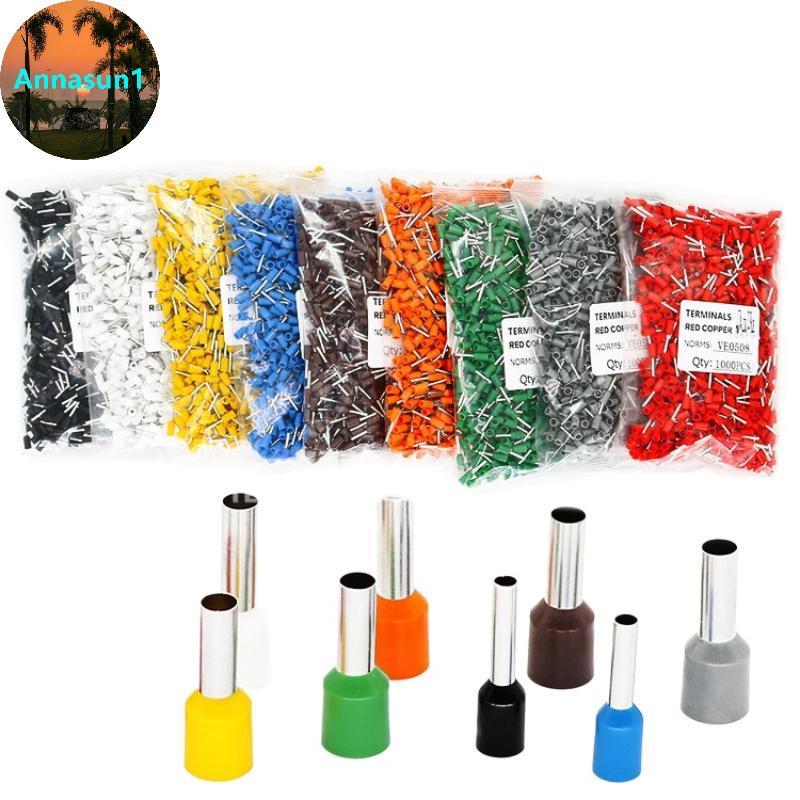 Annasun 1000 ชิ้น Tubular Crimp Terminals ชุด E0508 E7508 E1008 E1508 E2508 เหมาะสําหรับสายไฟโครงการ