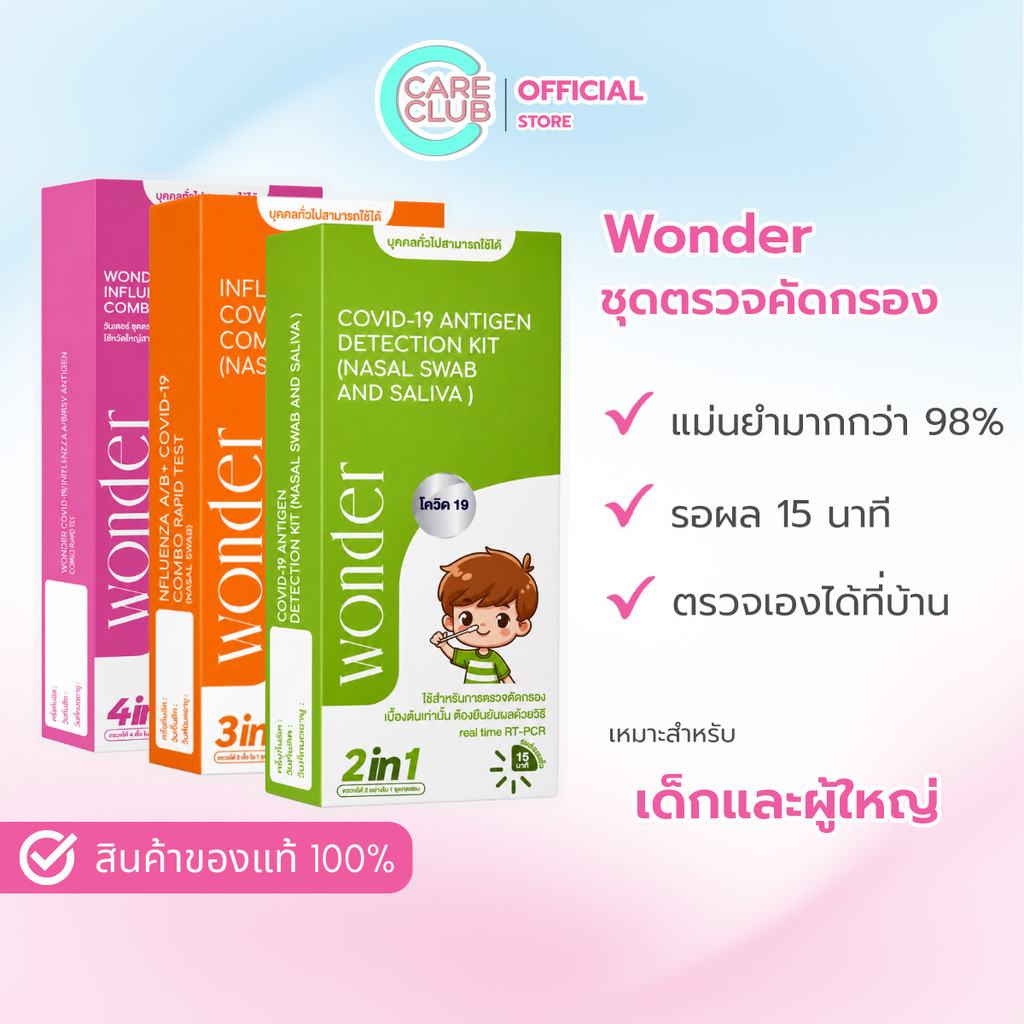 Wonder ชุดตรวจคัดกรอง ( โควิด-19,RSV,ไข้หวัดใหญ่ ) บรรจุ 1 Test/กล่อง