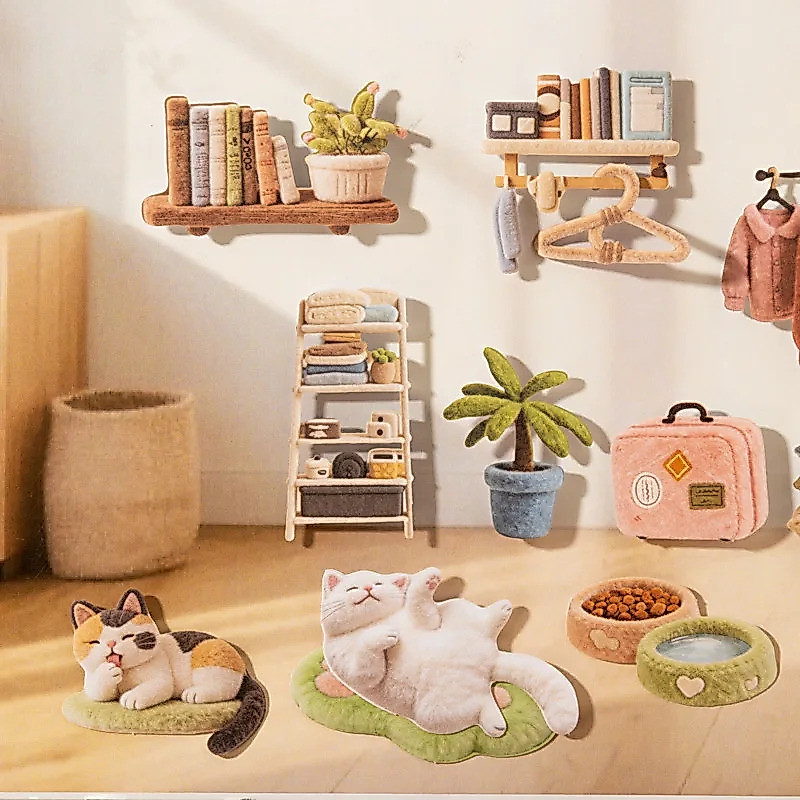 Journal GO 30pcs ตุ๊กตาสัตว์เลี้ยง Felt สติกเกอร์ 3D Faux Fur Texture น่ารักสัตว์ Theme Journal สมุดภาพตกแต่ง Creative Collage วัสดุ