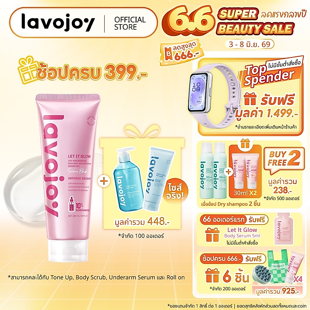 lavojoy Let It Glow 10%Niacinamide Daylight Brightening Serum Gel 180ml เซรั่มเนื้อเจลซึมไว ปรับจุดด่างดำ ผิวกระจ่างใส