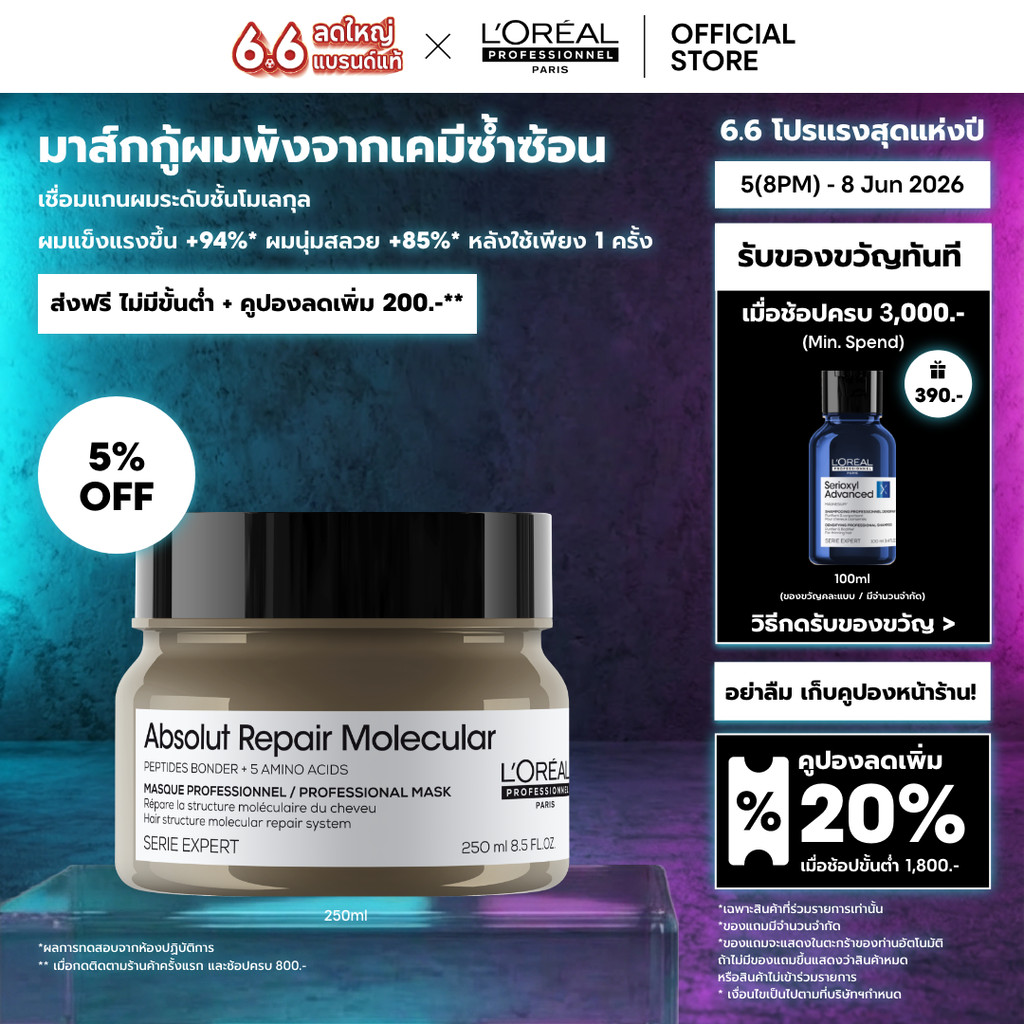 L'Oreal Professionnel Absolut Repair Molecular Masque มาส์กบำรุงผมเสียมากจากการทำเคมี 250ml