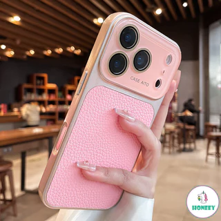 หรูหราลิ้นจี่ซองหนังสําหรับ ไอโฟน 17 16 15 14 มือโปร สูงสุด ไอโฟน 13 แก้วหน้าต่างขนาดใหญ่เกราะกันกระแทกกันชนชุบปก