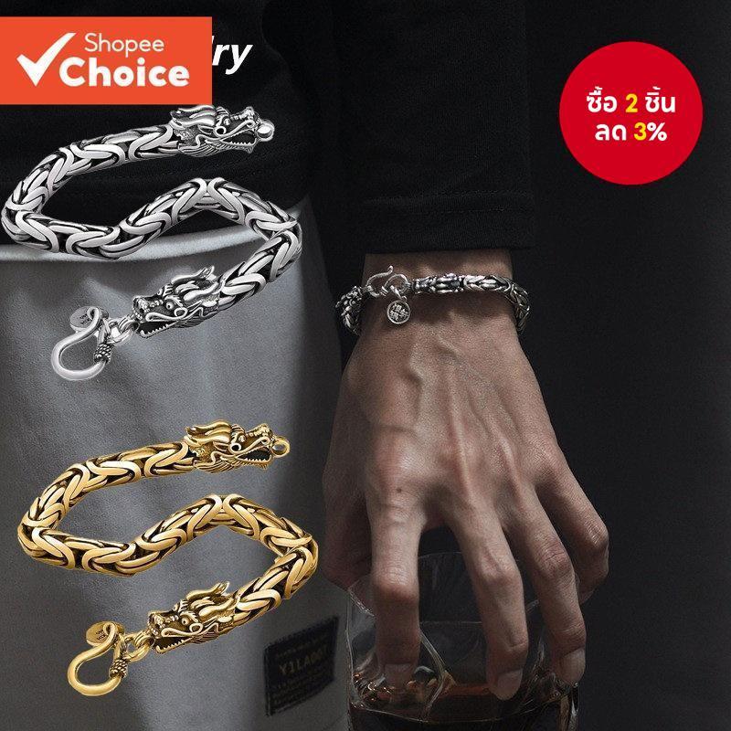 สร้อยข้อมือสองหัวโกธิคสําหรับผู้ชายสแตนเลสเครื่องประดับฮิปฮอปของขวัญฮาโลวีน