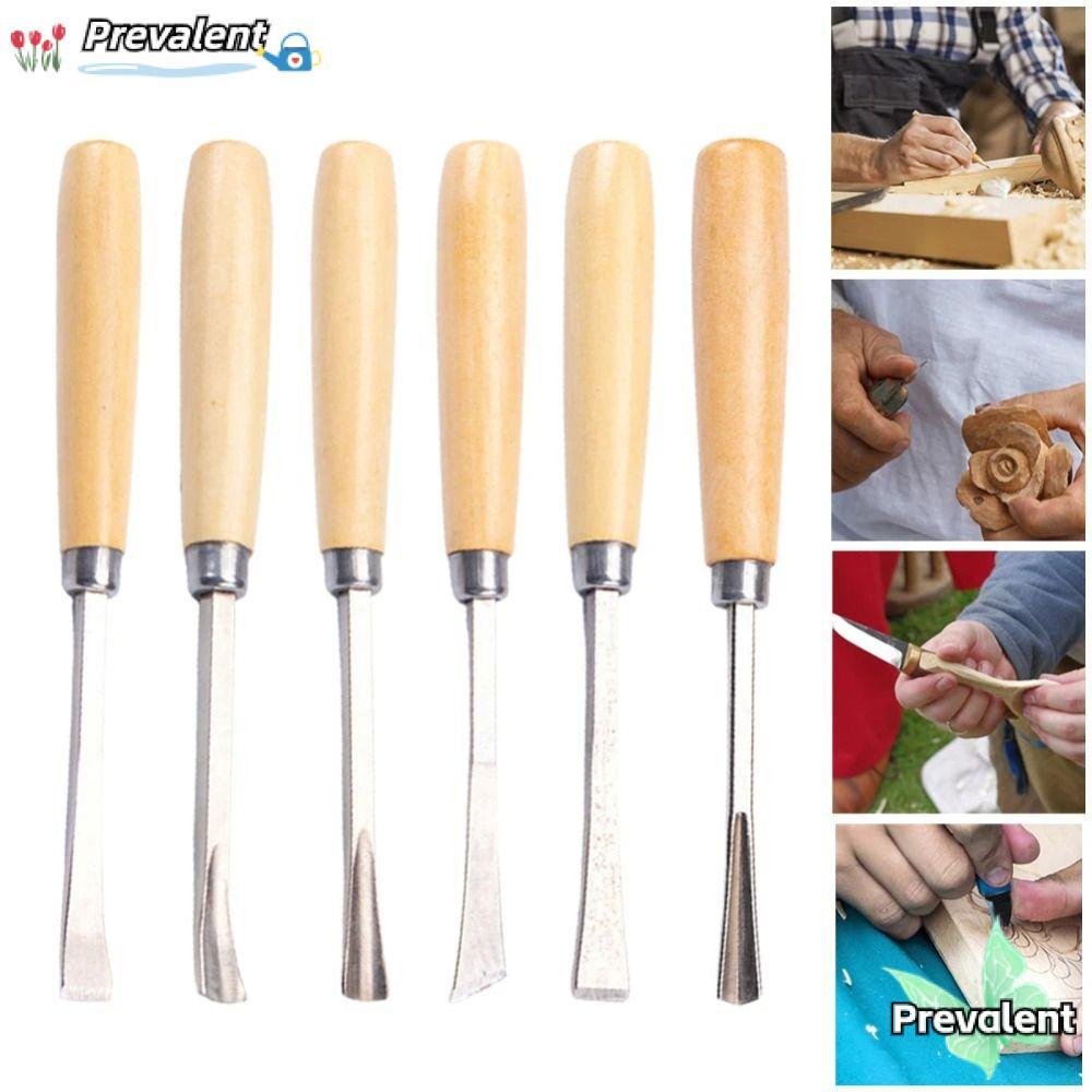 PREVALENT สิ่วแกะสลักงานไม้ 6 ชิ้น, DIY สิ่วไม้เหล็กชุด, เครื่องมือมือหัตถกรรมทนทานไม้แกะสลักเครื่องมือ