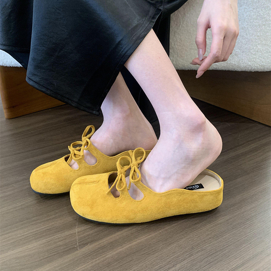 E0606-เพิ่มความสูง Score Toe Pig Hoof รองเท้า Baotou รองเท้าแตะครึ่งรองเท้าผู้หญิงแฟชั่น Mary Jane เ