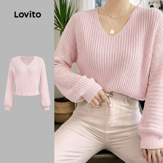 Lovito Suéter Casual Plissado Outono/inverno Suéter Rosa para mulheres LNL141321
