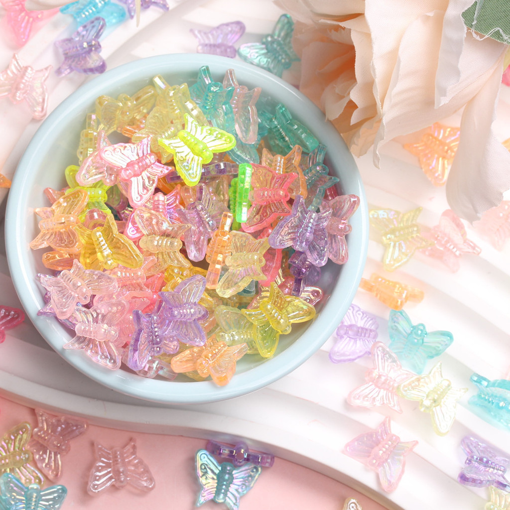 100 ชิ้นอะคริลิค AB สีผีเสื้อลูกปัด DIY เครื่องประดับอุปกรณ์เสริมสําหรับสร้อยข้อมือ Neacklce ทํา