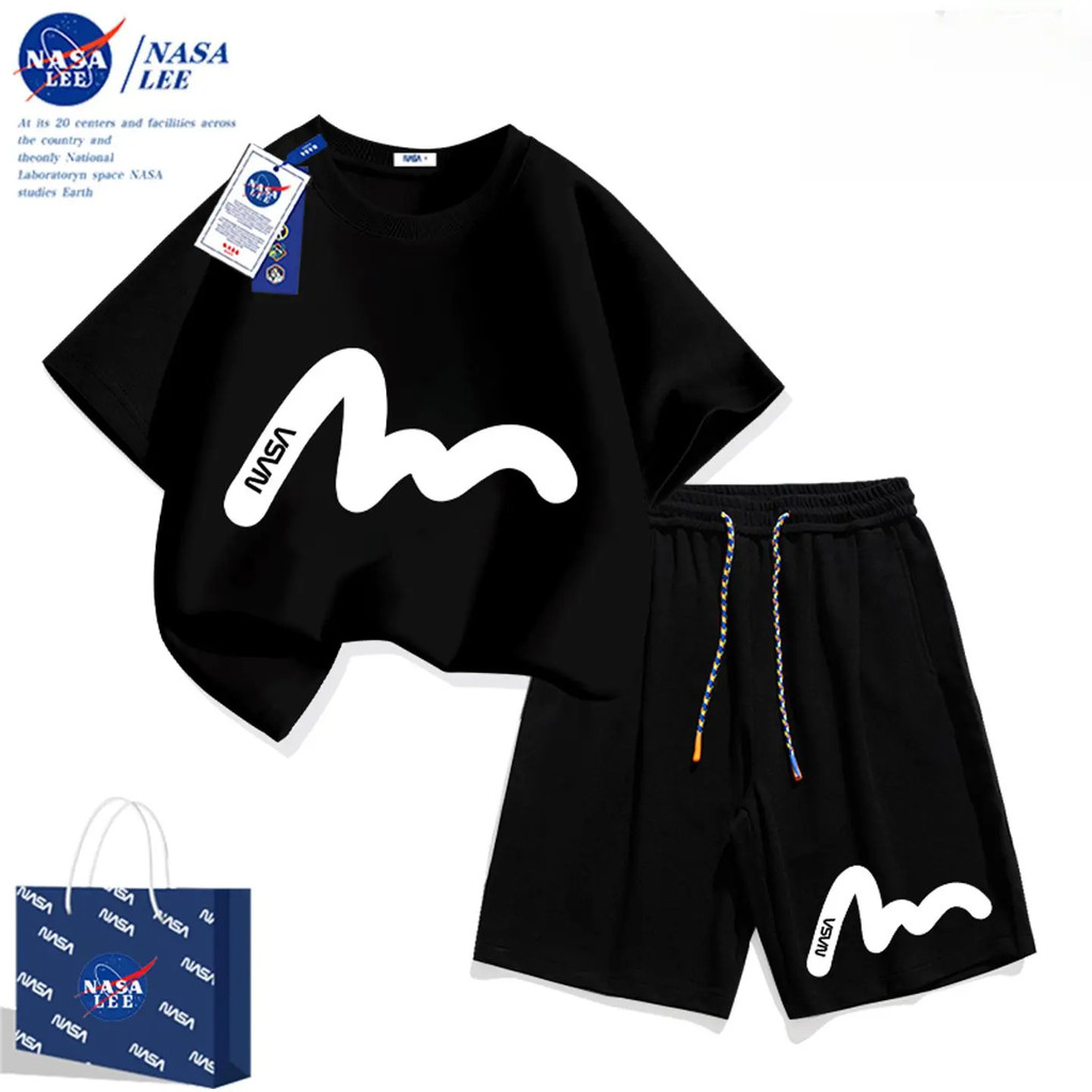 NASA ร่วมลงนามชุดเด็กชายฤดูร้อน 2025 ชุดเด็กใหม่ ชุดเด็กแขนสั้น เสื้อยืดกีฬา ชุดฤดูร้อนสําหรับเด็กหญิง