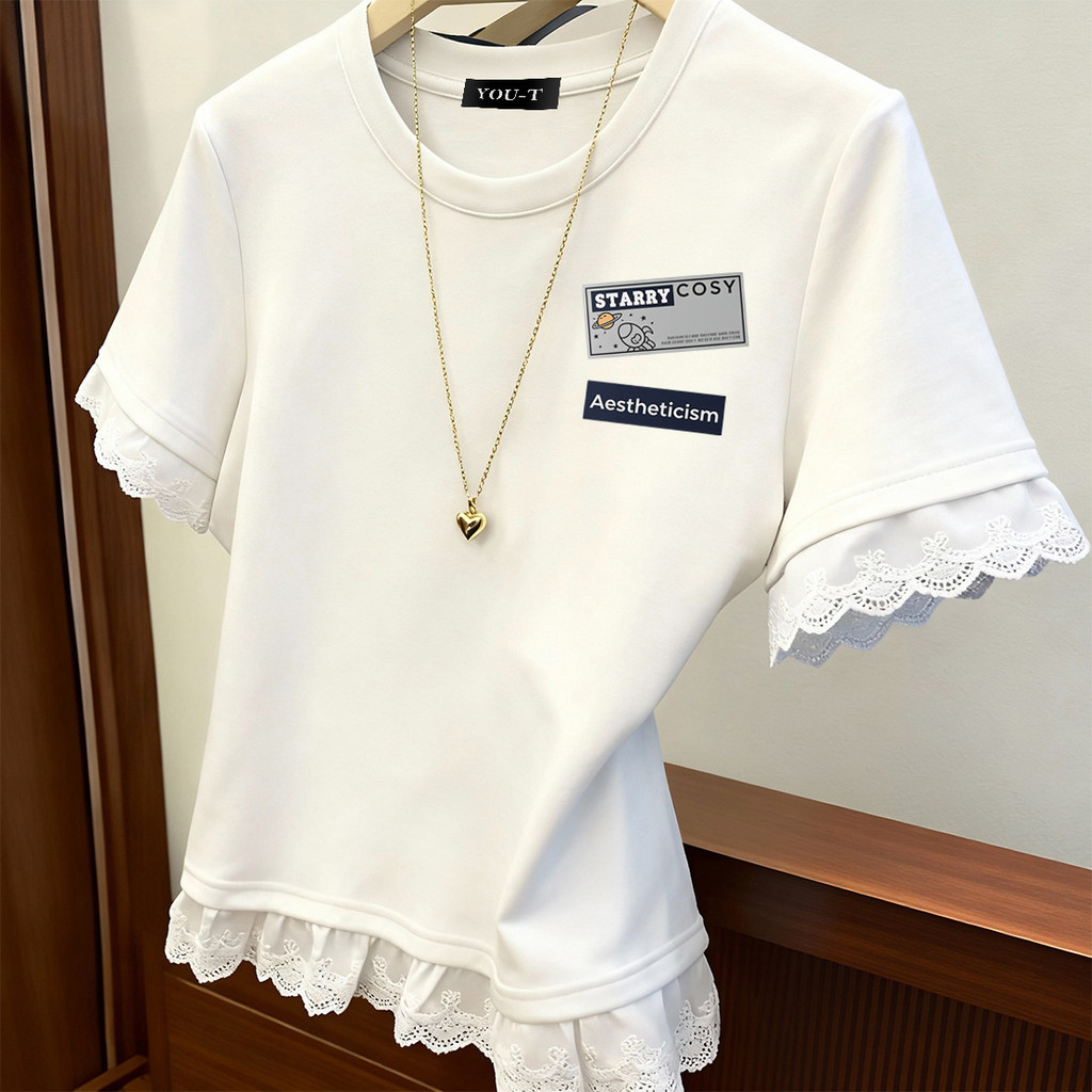 TeeTwoOne🍍เสื้อยืดสตรี แขนสั้น ไม่หด แฟชั่น สินค้าใหม่! สบายและนุ่ม เสื้อยืดทรงเข้ารูป 'STARRY COSY'