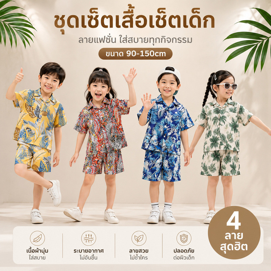 [มีสินค้าพร้อมส่ง] เสื้อผ้าเด็กสไตล์เกาหลี เสื้อผ้าเด็กฤดูร้อนสไตล์ฮาวาย ชุดกางเกงขาสั้นใส่สบายและทันสมัย"ST60362"