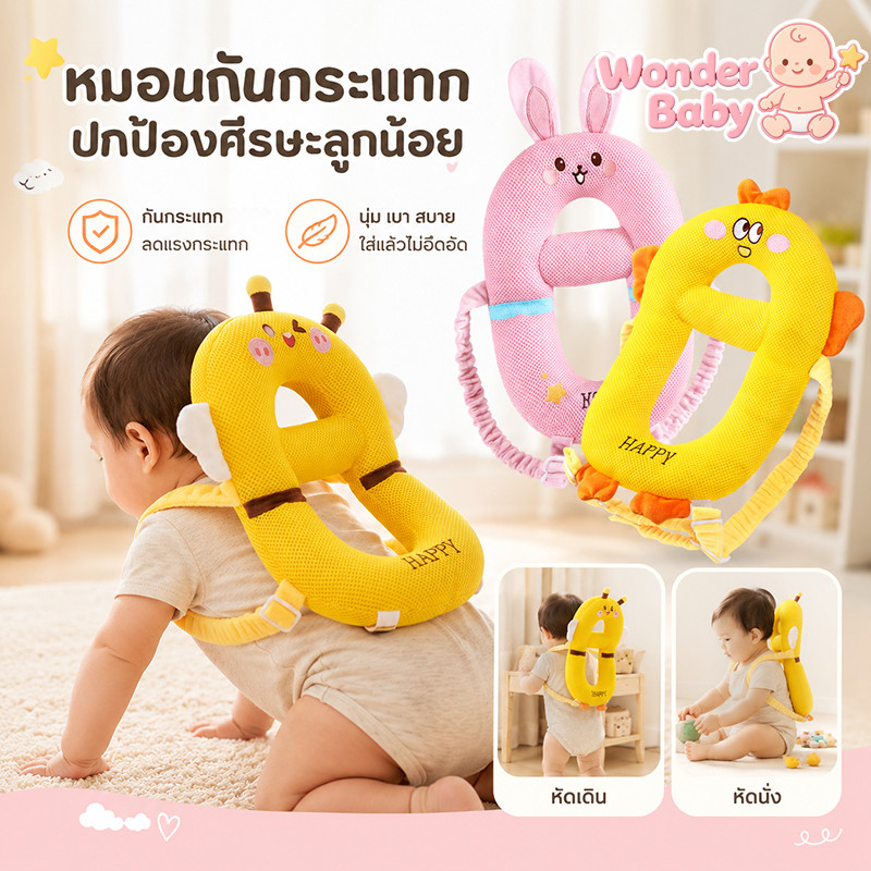  หมอนเด็ก หมอนกันกระแทก หมอนรองศีรษะป้องกันการตกของทารก ป้องกันการชนหัว ลดการบาดเจ็บจากการหกล้ม