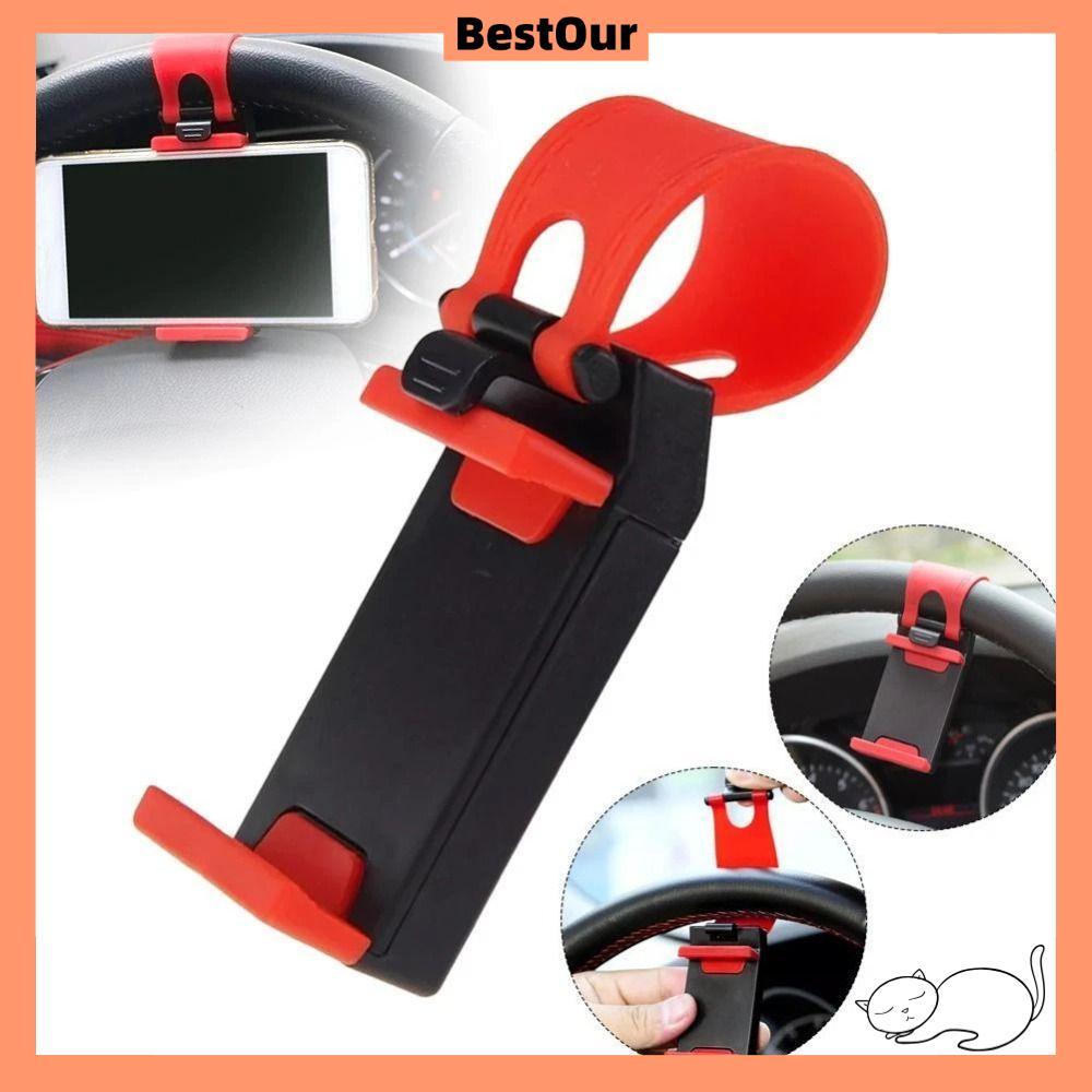BESTOUR ที่วางโทรศัพท์มือถือในรถยนต์ คลิปวางโทรศัพท์อเนกประสงค์ พร้อมหัวเข็มขัดแขวนพวงมาลัยสากล