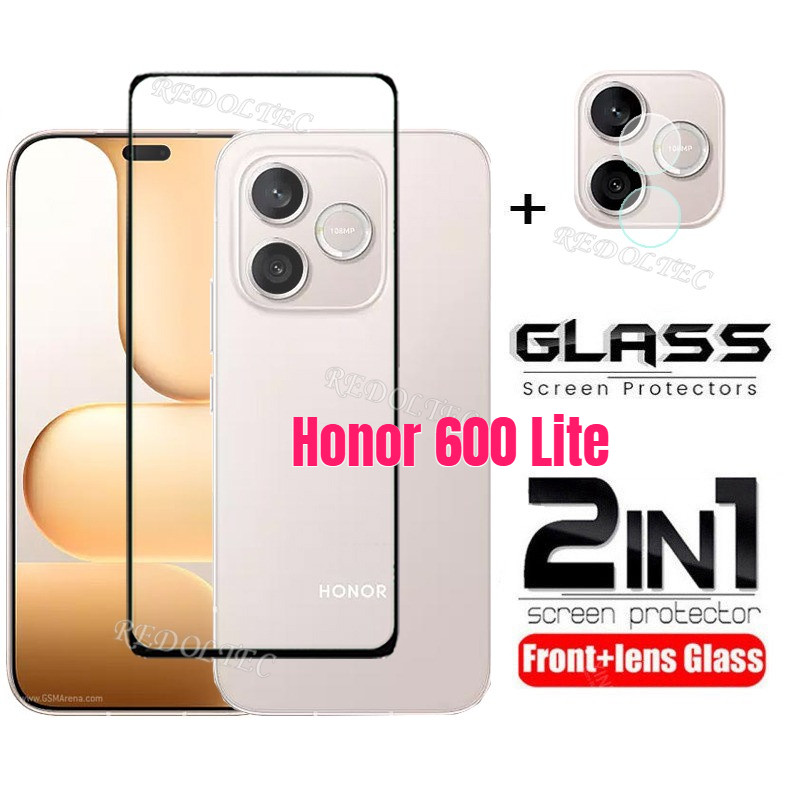 Honor 600 Lite 2 in 1 ป้องกันหน้าจอ + เลนส์ป้องกันคลุมทั้งหมดกาวเต็ม Honor 600Lite ฟิล์มกระจกนิรภัยด้วยกล้อง Flim ป้องกัน
