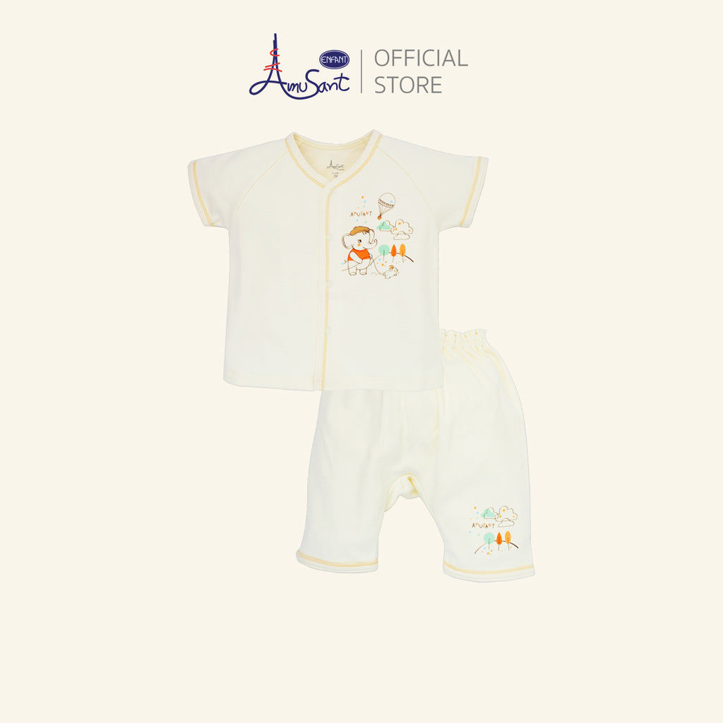 Amusant by Enfant – ชุดเสื้อ-กางเกงเด็กอ่อน ลายช้างน้อยสุดน่ารัก สีครีมพาสเทล EH1N44