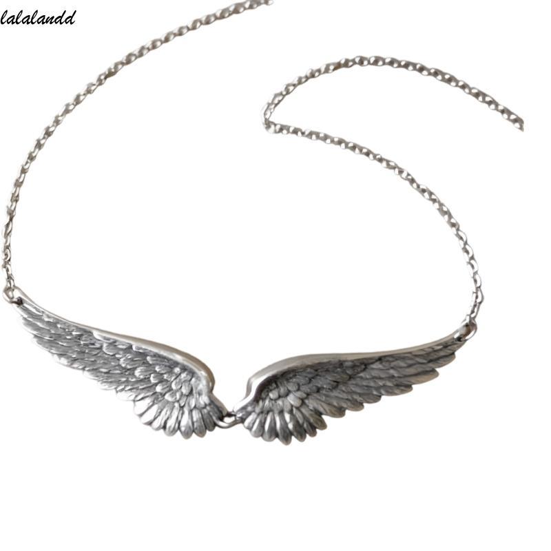 Laland อินเทรนด์ Angel Wing Feather Clavicle สร้อยคอ Silver-Color Statement Neckchain อุปกรณ์เสริมสําหรับงานปาร์ตี้และของใช้ประจําวัน