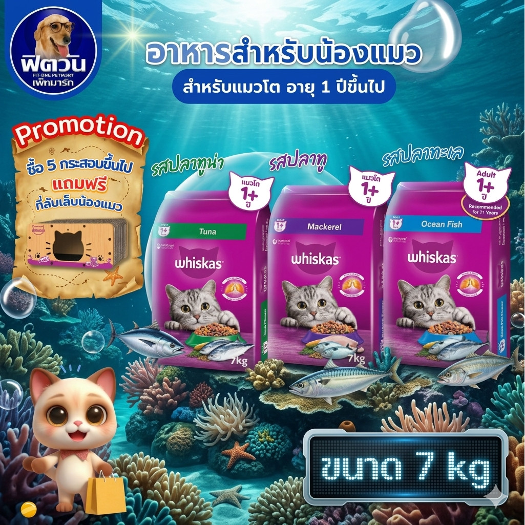 whiskas (Adult) อาหารแมวโตอายุ1ปีขึ้นไป แมวทุกสูตร ขนาด 7 กิโลกรัม.{อาหารแมวเม็ด}