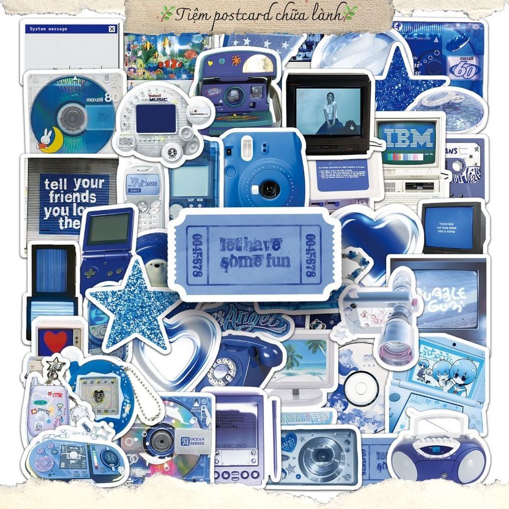 ชุดสติ๊กเกอร์กันน้ําขนาดเล็ก 10/20/50 BLUE Y2K RETRO TECHCORE AESTHETIC DIGITAL PERSONAL OBJECTS สํา