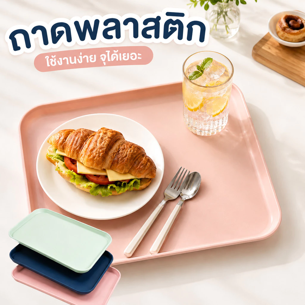 ถาดพลาสติกสี่เหลี่ยมอเนกประสงค์ ถาดใส่อาหารและวางของ
